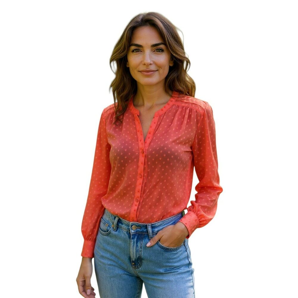 Lauren Conrad  Button-Down Shirt  Women Size  XL  Red Long Sleeve # 44